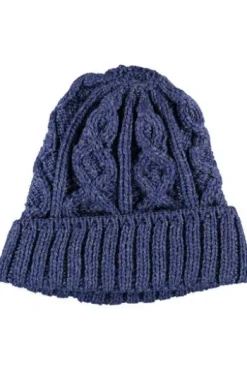 ARAN Mütze blau Merinowolle Supersoft