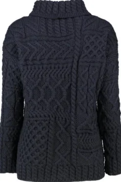 ARAN Rollkragen-Pullover marine im typischen Irland Aran Strick