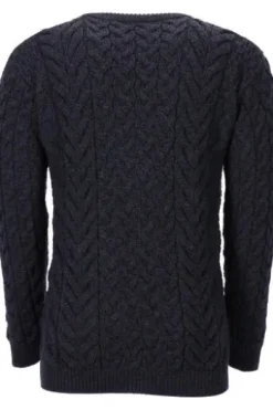 ARAN Rundhals Pullover anthrazit Merinowolle Supersoft