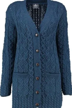 ARAN Strickjacke petrol im typischen Irland Aran Strick