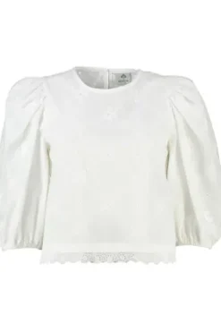 BERWIN Bluse weiß 3/4-Arm mit allover Lochstickerei