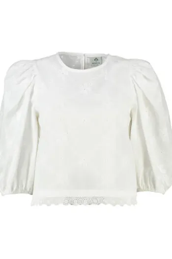 BERWIN Bluse weiß 3/4-Arm mit allover Lochstickerei