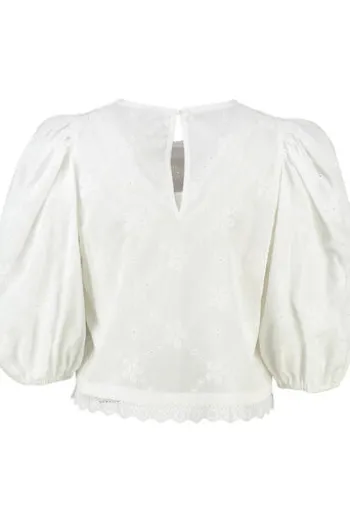 BERWIN Bluse weiß 3/4-Arm mit allover Lochstickerei