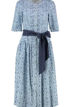 BERWIN Kleid blau gemustert Kurzarm
