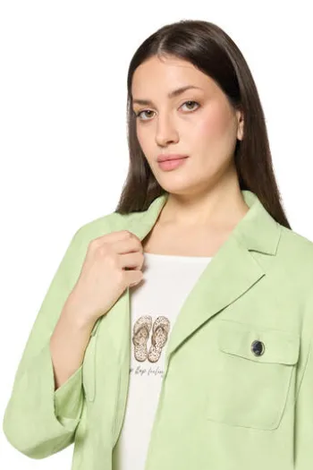 BETTY BARCLAY Blazer-Jacke green 3/4-Arm in Velours-Optik