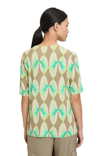 BETTY BARCLAY Shirt Khaki/Grün gemustert Kurzarm