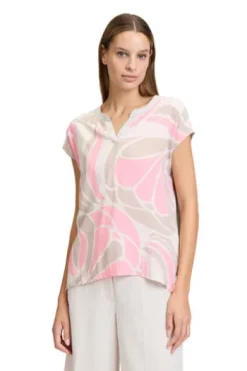 BETTY BARCLAY Shirt nature/rosé gemustert Kurzarm