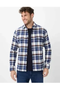 BRAX Flanell Hemd Kay blau kariert Comfort Fit Langarm