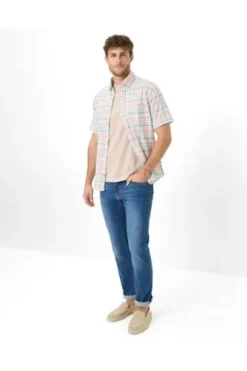 BRAX Hemd blau kariert Modern Fit Halbarm