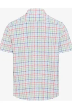 BRAX Hemd blau kariert Modern Fit Halbarm