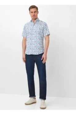 BRAX Hemd cove gemustert Modern Fit Kurzarm