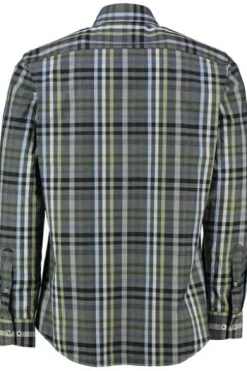 BRAX Hemd Daniel blau/grün kariert Modern Fit Langarm Button-Down