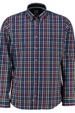 BRAX Hemd Daniel blau kariert Modern Fit Langarm Button-Down