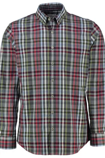 BRAX Hemd Daniel blau/rot kariert Modern Fit Langarm Button-Down