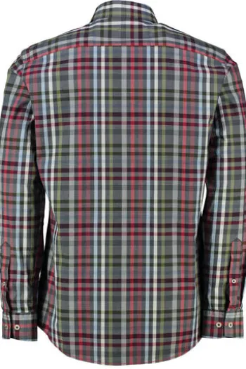 BRAX Hemd Daniel blau/rot kariert Modern Fit Langarm Button-Down