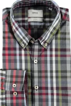 BRAX Hemd Daniel blau/rot kariert Modern Fit Langarm Button-Down