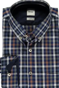 BRAX Hemd Daniel marine kariert Modern Fit Langarm Button-Down