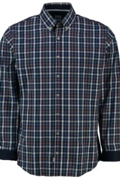 BRAX Hemd Daniel marine kariert Modern Fit Langarm Button-Down
