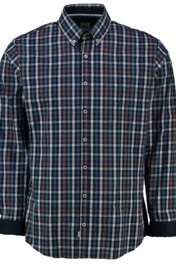BRAX Hemd Daniel marine kariert Modern Fit Langarm Button-Down