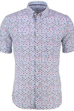 BRAX Hemd Dan raspberry geblümt Modern Fit Kurzarm