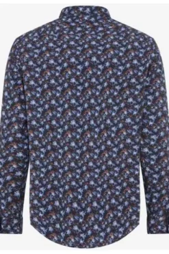 BRAX Hemd Harold P navy gemustert Modern Fit Langarm