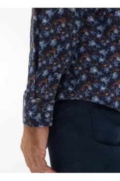 BRAX Hemd Harold P navy gemustert Modern Fit Langarm