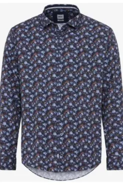 BRAX Hemd Harold P navy gemustert Modern Fit Langarm