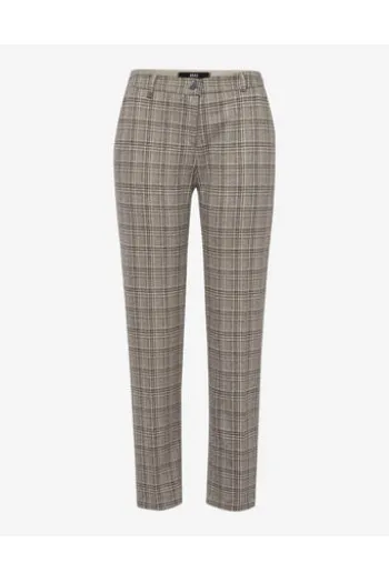 BRAX Jersey-Hose grau/natur kariert Slim Fit im Karo-Dessin