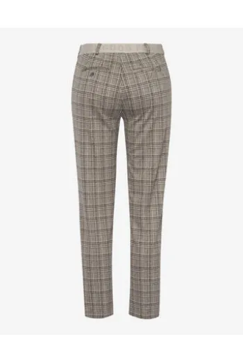 BRAX Jersey-Hose grau/natur kariert Slim Fit im Karo-Dessin