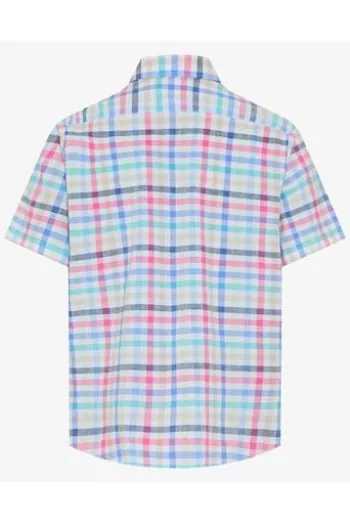 BRAX Karo Hemd Dan raspberry kariert Modern Fit Kurzarm