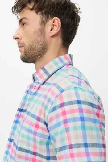 BRAX Karo Hemd Dan raspberry kariert Modern Fit Kurzarm