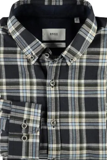 BRAX Leicht Flanell Hemd Daniel blau/grün kariert Modern Fit Langarm Button-down