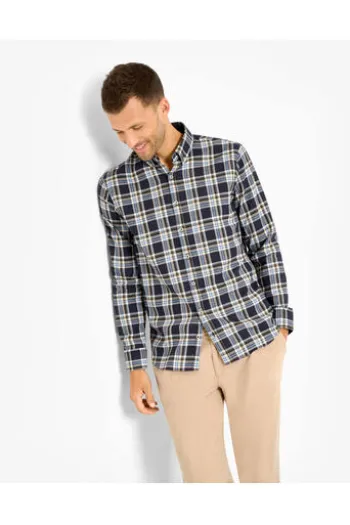 BRAX Leicht Flanell Hemd Daniel blau/grün kariert Modern Fit Langarm Button-down