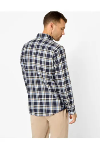 BRAX Leicht Flanell Hemd Daniel blau/grün kariert Modern Fit Langarm Button-down