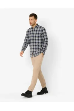 BRAX Leicht Flanell Hemd Daniel blau/grün kariert Modern Fit Langarm Button-down