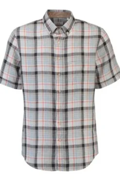 BRAX Leinen Hemd Dan hellbraun kariert Slim Fit kurzarm