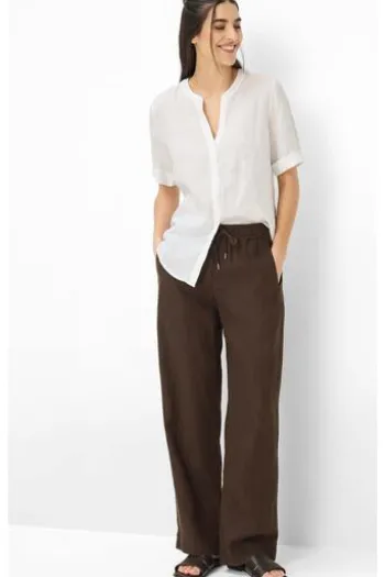 BRAX Leinen-Hose Farina coffee Wide Fit