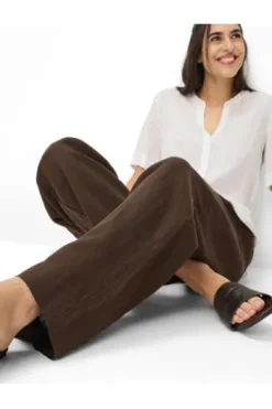 BRAX Leinen-Hose Farina coffee Wide Fit