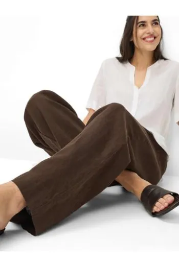 BRAX Leinen-Hose Farina coffee Wide Fit