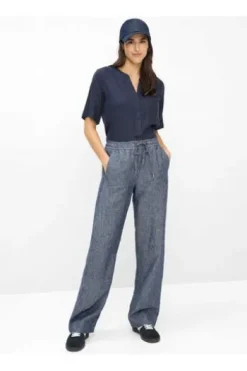 BRAX Leinen-Hose Farina indigo Wide Fit