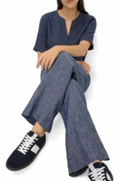 BRAX Leinen-Hose Farina indigo Wide Fit