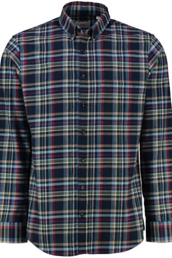 BRAX Light Flanell Hemd Daniel marine kariert Modern Fit Langarm Button-Down