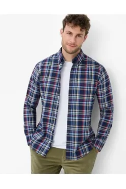 BRAX Light Flanell Hemd Daniel marine kariert Modern Fit Langarm Button-Down