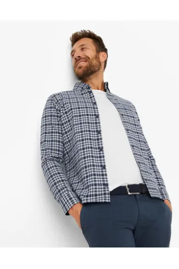 BRAX Light Flanell Hemd Daniel blau kariert Modern Fit Langarm Button-Down
