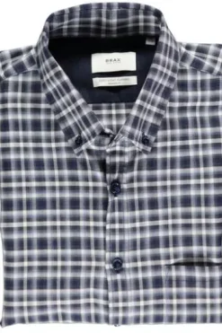 BRAX Light Flanell Hemd Daniel blau kariert Modern Fit Langarm Button-Down