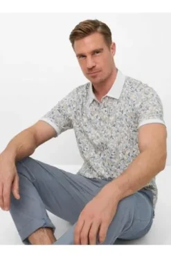 BRAX Polo-Shirt white gemustert