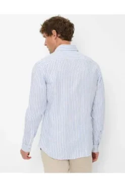 BRAX Streifen Leinen Hemd Dirk hellblau gestreift Modern Fit Langarm Leinen