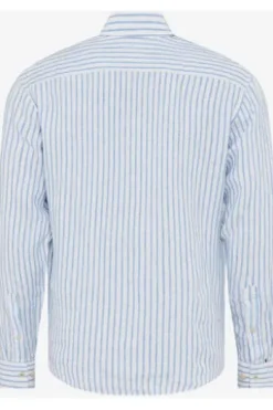BRAX Streifen Leinen Hemd Dirk hellblau gestreift Modern Fit Langarm Leinen