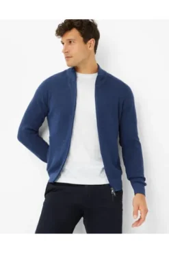 BRAX Strickjacke John blau außen Wolle, innen Baumwolle