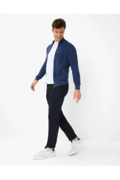 BRAX Strickjacke John blau außen Wolle, innen Baumwolle